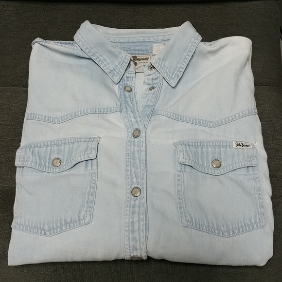 Vintage John Baner Distressed Jean Long Sleeve Shirt Womens L Denim Worn w/Holes - Picture 7 of 16